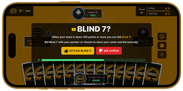 BooksMade Spades online Spades game bidding blind request screenshot
