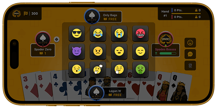 BooksMade Spades online Spades game sending emojis screenshot